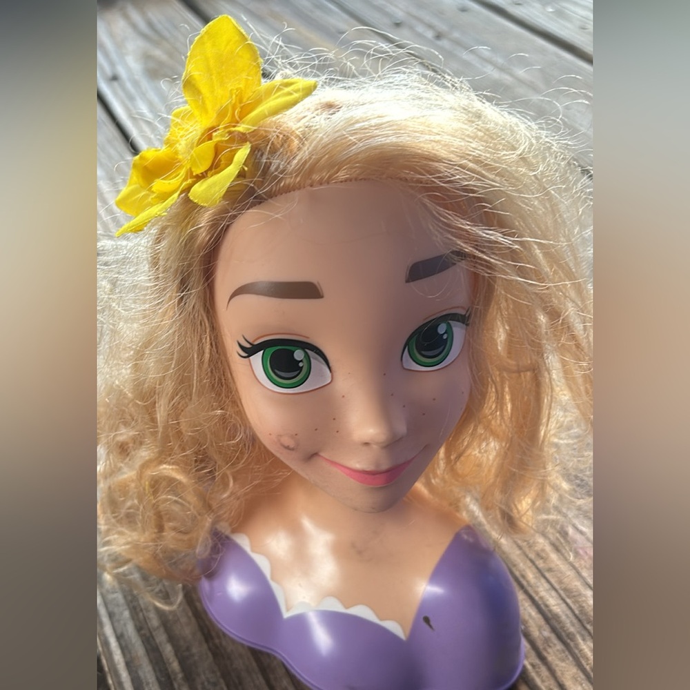 Blonde Doll Head with Yellow Flower